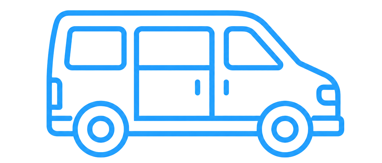 Blue outline van icon graphic